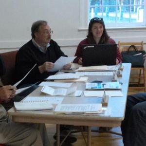 Edgecomb Historical Society board member David Boucher, right, discusses a proposed living history site with selectmen. JANE CARPENTER/Boothbay Register