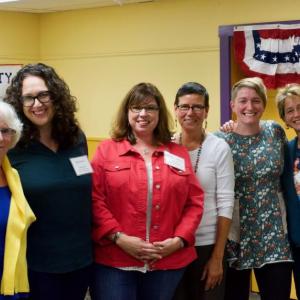 Six women from across New England participated in the “Power of Women in Politics in 2018: Voting, Running, Resisting” panel discussion at the LCDC monthly meeting on Sept. 26. From left are MaryRae Means, Molly Cowan, Kelli Whitlock Burton, Eliza Townsend, Cait Vaughan and Shannon Carr, MD. Courtesy photo