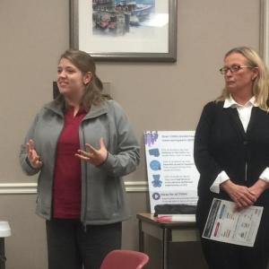 Healthy Lincoln County's Kate Marone and BRCRC Addiction Outreach specialist Holly Stover present data from a 2017 survey targeting youth substance abuse and its causes. JOSEPH CHARPENTIER/Boothbay Register