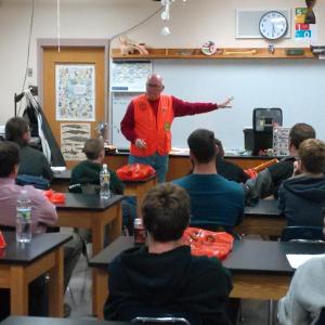 Chief instructor Glenn Riker conducts the IF&W firearms hunter safety class held Oct. 18 and 25 by Boothbay Adult Education at Boothbay Region High School. JANE CARPENTER/Boothbay Register