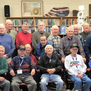 Veterans celebrate at Southport Memorial Library. KELLIE BIGOS/Boothbay Register