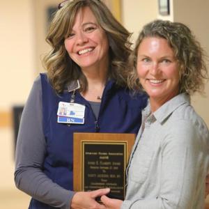 LincolnHealth Director of Emergency and Urgent Care Services Nancy Jackson, RN, MSN,, left, received the Agnes E. Flaherty Leadership Award and Great Salt Bay Community School Nurse and LincolnHealth Nurse Kerri Lilly, RN, BSN, received the Sister Consuela White Spirit of Nursing Award from the Maine chapter of the American Nurses Association. Courtesy of LincolnHealth
