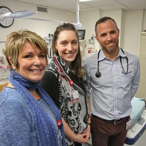 LincolnHealth is proud to be the second hospital in Maine to prescribe Suboxone in the Emergency Department. From left are: LincolnHealth Executive Vice President and Chief Operating Officer Cindy Wade, Tufts University School of Medicine - Maine Medical Center Maine Track student Sydney Ford, and LincolnHealth Emergency Department Medical Director Tim Fox, MD. Courtesy of LincolnHealth
