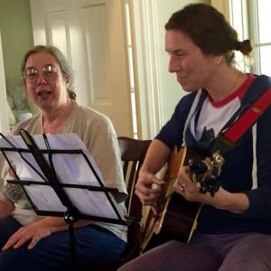 Grace Goldberg, left, songwriter and musician Heather Richards performing at the 2018 New Year's Day open mic and community-sing-along. Courtesy photo