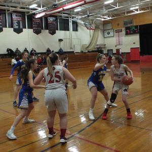 Wolverine Zoe Waltz with the ball during the opening minutes of Wednesday’s game with Boothbay Region High School. PHIL DI VECE/Wiscasset Newspaper
