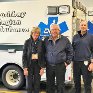 Boothbay Region Ambulance Service Fundraising Chairman Brenda Blackman with benefactor Paul Coulombe and BRAS Director Scott Lash. Michelle Amero photo