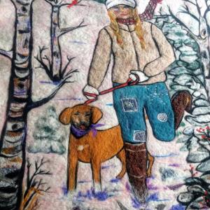 “January Run,” Helen Farnham’s new 42” X 52” needlefelt piece. Courtesy of the artist Helen Farnham, Maine fiber artist