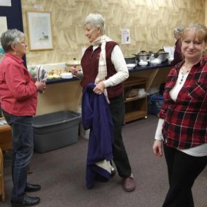 From left, Mary Connelly, Lois Engel and Jen Field chat at the Community Center’s soup night on Saturday, Jan. 26. JANE CARPENTER/Boothbay Register