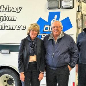 Boothbay Region Ambulance Service Fundraising Chairman Brenda Blackman with benefactor Paul Coulombe and BRAS Director Scott Lash. Michelle Amero photo