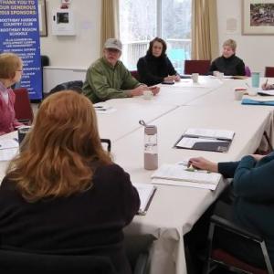 Representatives of organizations helping elders in the Boothbay Region share information at the elder forum Feb. 12. JANE CARPENTER/Boothbay Register