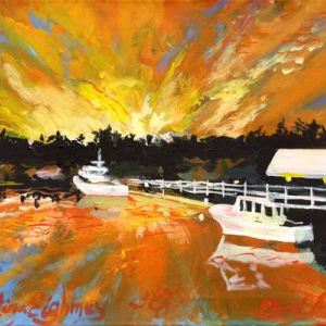 Christina Eighmey’s “Morning at Decker Cove,” one of the artist’s works exhibited at First National Bank through March. Courtesy of the artist Christina Eighmey