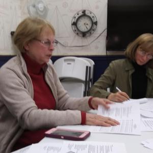 Patty Seybold, left, president of Boothbay Region Health Care, Inc. and Liz Lussier, secretary/treasurer at the organization’s annual board meeting Jan. 28. JANE CARPENTER/Boothbay Register