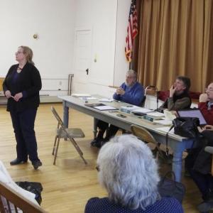 State Rep. Holly Stover responds to questions from Edgecomb selectmen and residents March 25. JANE CARPENTER/Boothbay Register