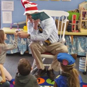 AOS 98 Superintendent Keith Laser shares a moment with a student before reading to Jessica Lessner’s kindergarten class. JANE CARPENTER/Boothbay Register