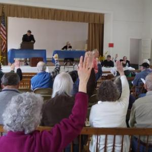 Edgecomb voters in action at the town meeting May 18. JANE CARPENTER/Boothbay Register