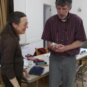 Selectman Mike Smith presents Edgecomb’s “Spirit of America” award to Janet Blevins at the May 20 Edgecomb selectmen’s meeting. JANE CARPENTER/Boothbay Register