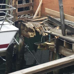 The Pink Lady II lost power May 2 and crashed into a Boothbay Harbor pier. Courtesy of Eric Gimbel