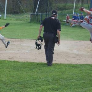 Will LaBrecque slides home in the first inning. ART MAYERS/Boothbay Register
