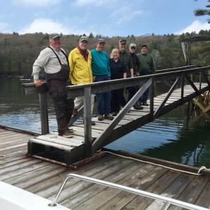 Coastal Rivers volunteers and staff made short work of installing the dock at Dodge Point on May 21. The reconstructed pier can be seen in the background. Just in time for boating season, the dock at Dodge Point is installed for the summer. The dock is open for public use and is a popular spot for picnics or to reach the hiking trails by boat. Courtesy of Coastal Rivers