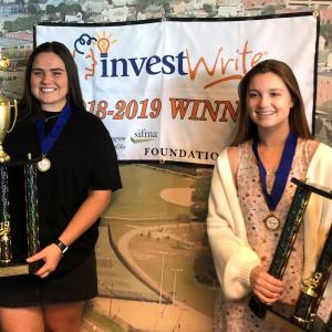 Lilley Harris, left, and Hali Goodwin placed seventh and fifth, respectively, for the 2019 spring InvestWrite essay contest. Courtesy photo