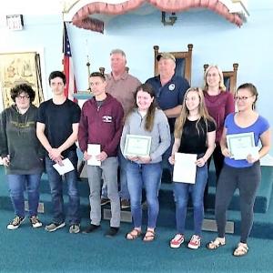 Shown here are the recipients of the Masonic and Eastern Star scholarships along with, from left, back row: Presenter and Seaside Lodge member P.M. Linc Sample; Bayview Lodge Wor. Master Mike Alley; and Beacon Chapter Order of the Eastern Star Worthy Matron Michelle Bryer. Courtesy photo
