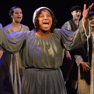 Saige Bryan, in the role of Alice, leading the way in "Waiting for the Light to Shine," with (back, left) May Halm, Rachael Schuster and Taylor Briggs in Heartwood’s production of “Big River.” Jenny Mayher phoot