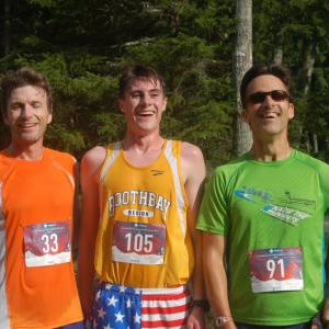 Top men runners Nick Scott, winner Will Perkins and Jason Bigonia. ART MAYERS/Boothbay Register
