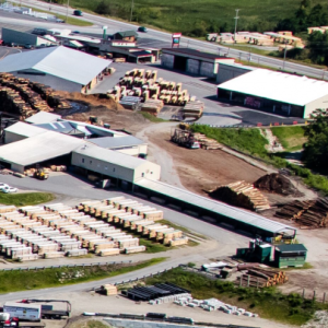 An aerial view of Hammond Lumber’s saw mill and planer mill. Courtesy of Hammond Lumber
