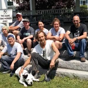 The artists of the 2019 Maine Stone Symposium. Pictured from left, front row: Dick Alden, Shotaro Misaki, Hideto Nakao, Boo, Chris Lewis; back row: Andreas von Huene, Dan Ucci, Jude Colloway, Mai Morita, Isabel Catherine Kelley, Mark Herrington, Roy Patterson. Not pictured William Royall. Margaret Hoffman photo