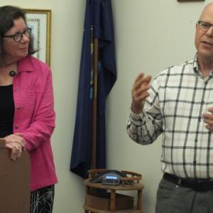 During the July 10 Boothbay selectmen's meeting, Boothbay Farmers Market Association’s Dan Sortwell discusses concerns about a September start date for Boothbay Common renovations. BILL PEARSON/Boothbay Register
