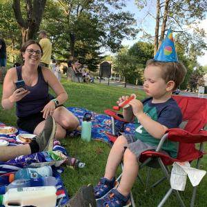 Happy birthday, Alna’s Myrick Blagdon, 2. At left is mom Audrey Blagdon. They and several family members celebrated at “Alive on the Common” in Wiscasset Aug. 1. SUSAN JOHNS/Wiscasset Newspaper