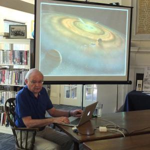Princeton professor Robert Stengel discusses the 1969 moon landing on Aug. 14 at Boothbay Harbor Memorial Library. BILL PEARSON/Boothbay Register