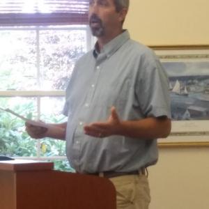 Boothbay Code Enforcement Officer Jason Lorrain explains to appeals board members Aug. 12 why a Murray Hill Road applicant’s application was denied in May. BILL PEARSON/Boothbay Register