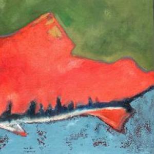 Alna artist Kate Nordstrom has donated her painting, a triptych of a salmon, to the event. Courtesy of the artist
