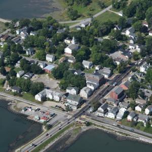 Wiscasset village from the north side of the Davey Bridge Aug. 15. Sean Rafter of flying club Flighttime piloted this scenic photo op. PHIL DI VECE/Wiscasset Newspaper