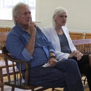 Residents William Anthony and Dr. Kathryn Rohr discuss tax increases with Edgecomb selectmen Aug. 12. JANE CARPENTER/Boothbay Register