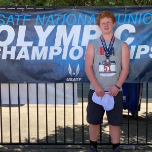 Kayden Ames of Southport set his personal bests in discus and shot put at a national youth track and field championship in July. Courtesy photo