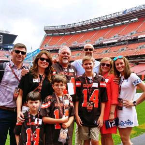 Enjoying the experience in FirstEnergy Stadium are, from left, back row: Marc Anton, Lindy Graham, Duey Graham and Bar Clarke; front row, Alex Anton, Graham Anton, Finn Harkins, Lauren Graham and Isabel Harkins. Courtesy photo
