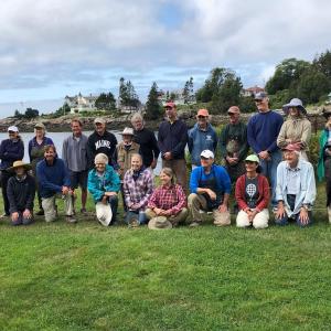 Artists from as far as Pennsylvania and Canada join many local ones for the annual Great Paint Out at Grimes Cove Sept. 4. Back row, from left: Elienne Basa, Charlotte Thibault, Brad Betts, Peter Yesis, Corinne McIntyre, Rick Reinert, Jonathan Eiten, Fran Scannell, George Van Hook, Jack Miller, Suzanne Marinell and Marcia Annenberg. Front row, from left: Olena Babak, Roberta Goschke, Thomas Adkins, Penny Markley, Candy McKellar, Alison Biddle, Ed Buonvecchio, Liliana Thelander, Tony van Hasselt and Ken Harvey. JENNY BENNETT/Boothbay Register