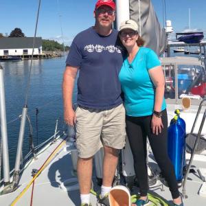 Chris Ware and Jenn King on Diva’s deck. JENNY BENNETT/Boothbay Register
