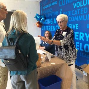 Sue Burge welcomes visitors to Changing Aging. JENNY BENNETT/Boothbay Register