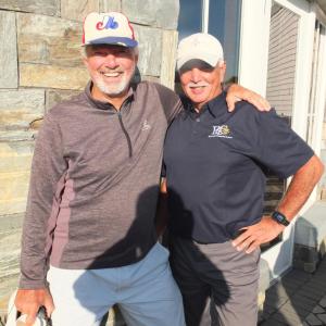 Bill Lee, wearing the baseball cap he wore as a Montreal Expo, and retired California Angels catcher Bob Allietta pose Sept. 28 prior to teeing off in the 2019 Boothbay Charities Classic. BILL PEARSON/Boothbay Register