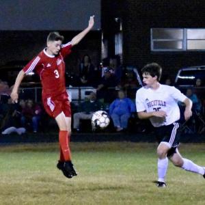 Aiden Foley blocks a pass from a Bucks defender. PHIL DI VECE/Wiscasset Newspaper
