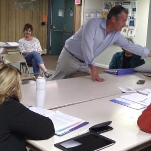 Steve Stinson discusses a possible new restaurant with the Edgecomb planning board. JANE CARPENTER/Boothbay Register