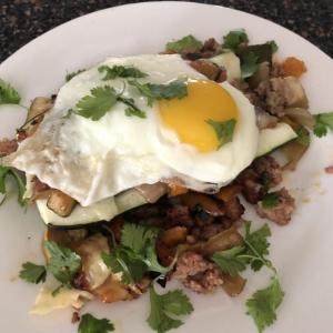 Gluten-free zucchini boat with a fried egg on top. Lisa Orne Hallinan photo
