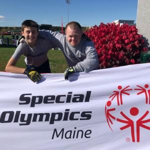 Goalies Zander Blake and Danny Miller pose at Husson University for the Central Maine Soccer Tourney and Skills Competition. Courtesy photo