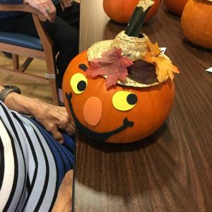 One of the decorated pumpkins created at Boothbay Region Garden Club’s garden therapy session at St. Andrews Village. Courtesy of BRGC