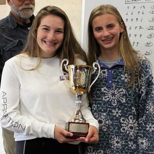 Ella Beauregard, left, and Arden Carleton, winners of the 2019 Maine State Women’s Double-Handed Championships in Rockland. Pam Pearce photo