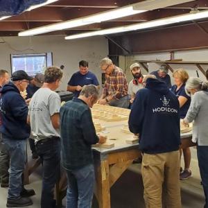 Employees of Hodgdon Tenders and Hodgdon Yacht Services start work on their Toys for Tots. Courtesy of Diane Hammond
