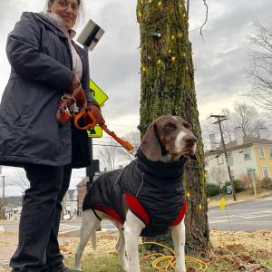 Wiscasset’s Cynthia Pappas and her Greek rescue dog Philo oblige a photo request during their Thanksgiving afternoon walk downtown Nov. 28. SUSAN JOHNS/Wiscasset Newspaper